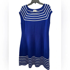 Eliza J Fit And Flare Knit Dress Royal Blue White Striped Size XL Nautical